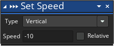 Kodeblok der sætter et objekts vertikale hastighed til -10