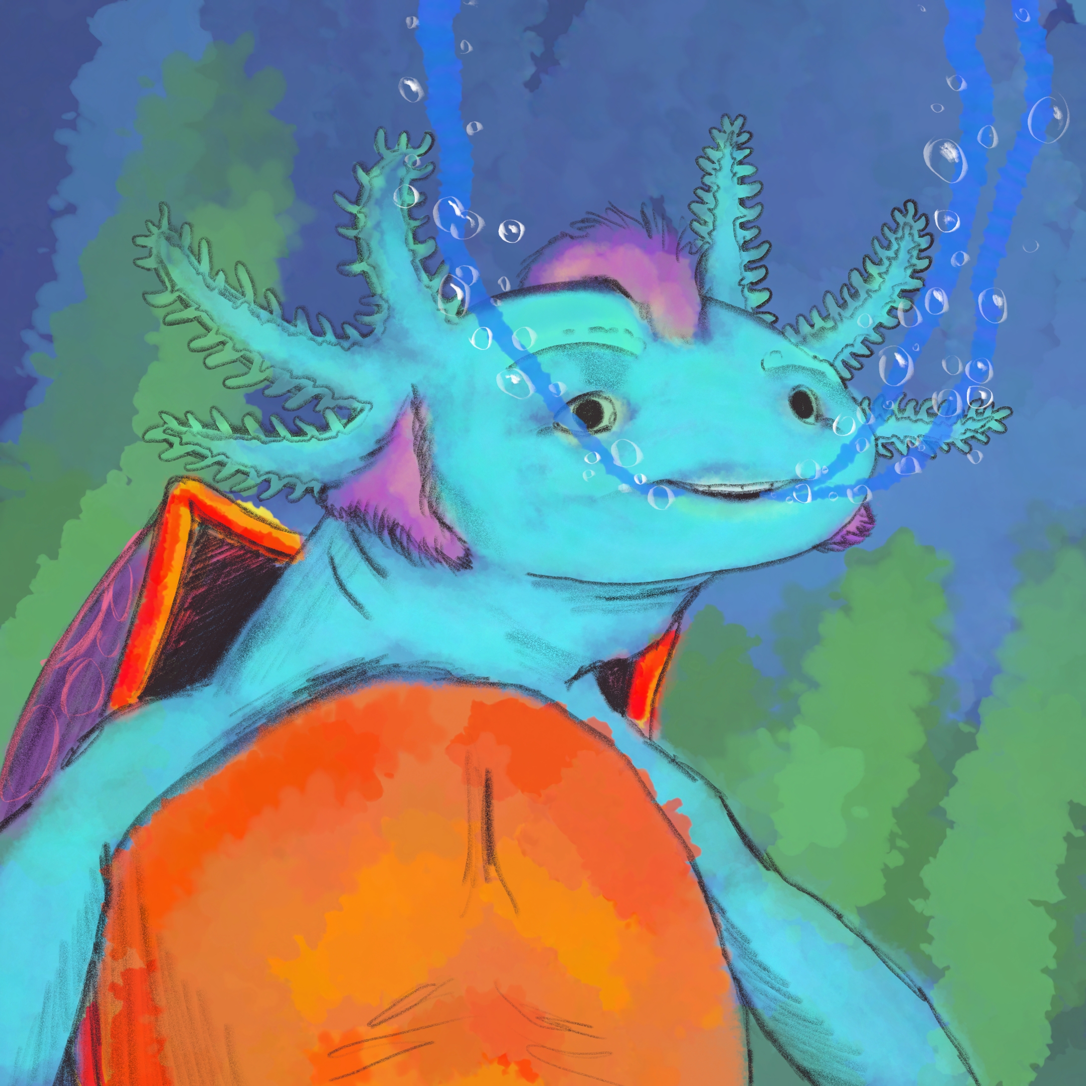 A axolotl/tortle hybrid character
